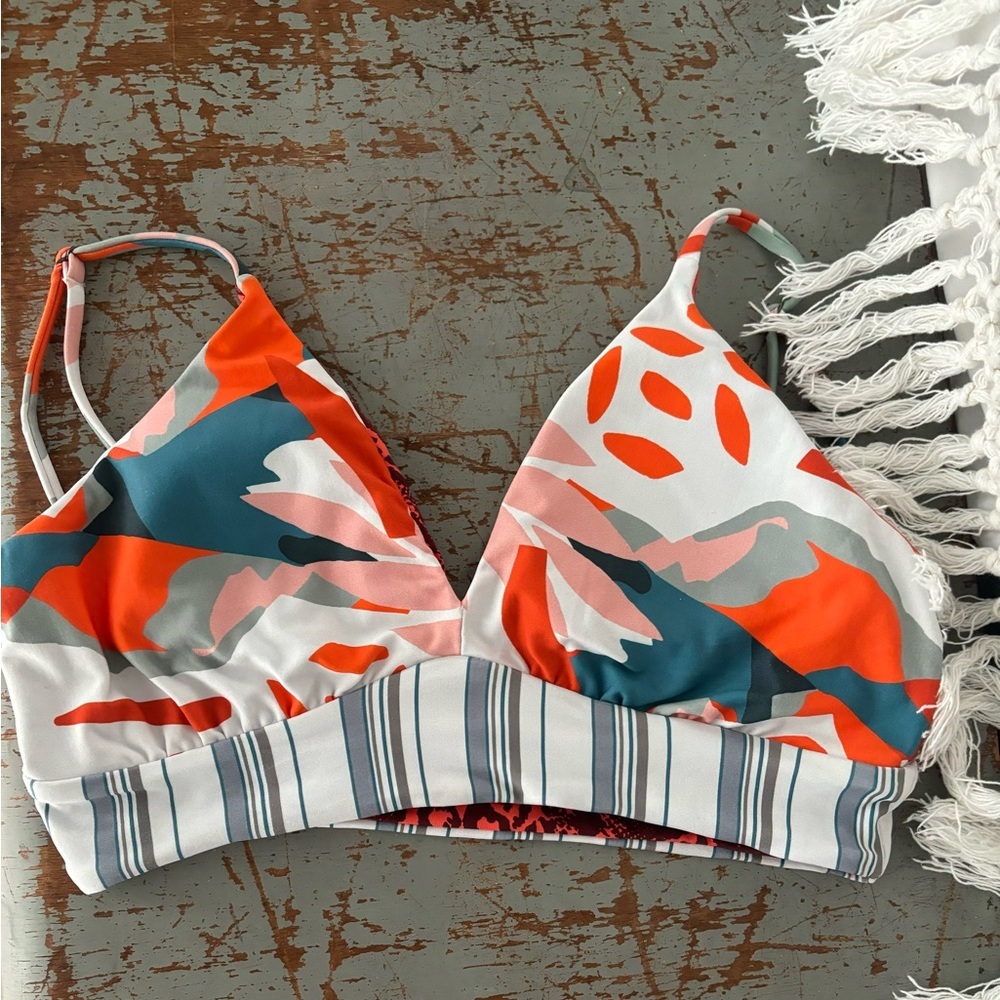 Maaji Orange Teal Pink Patterned Bikini Top